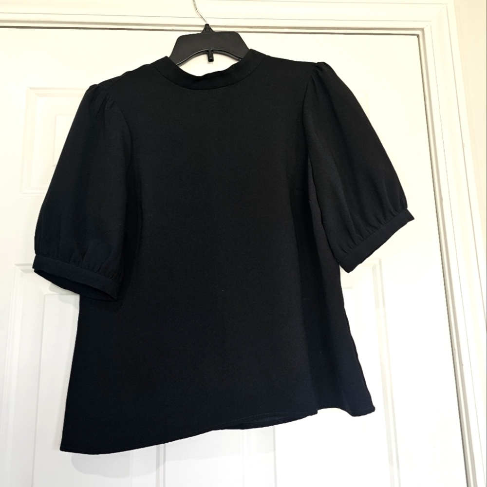 Anthropologie Meave  Black Boxy Blouse with Mandarin Collar Size 10